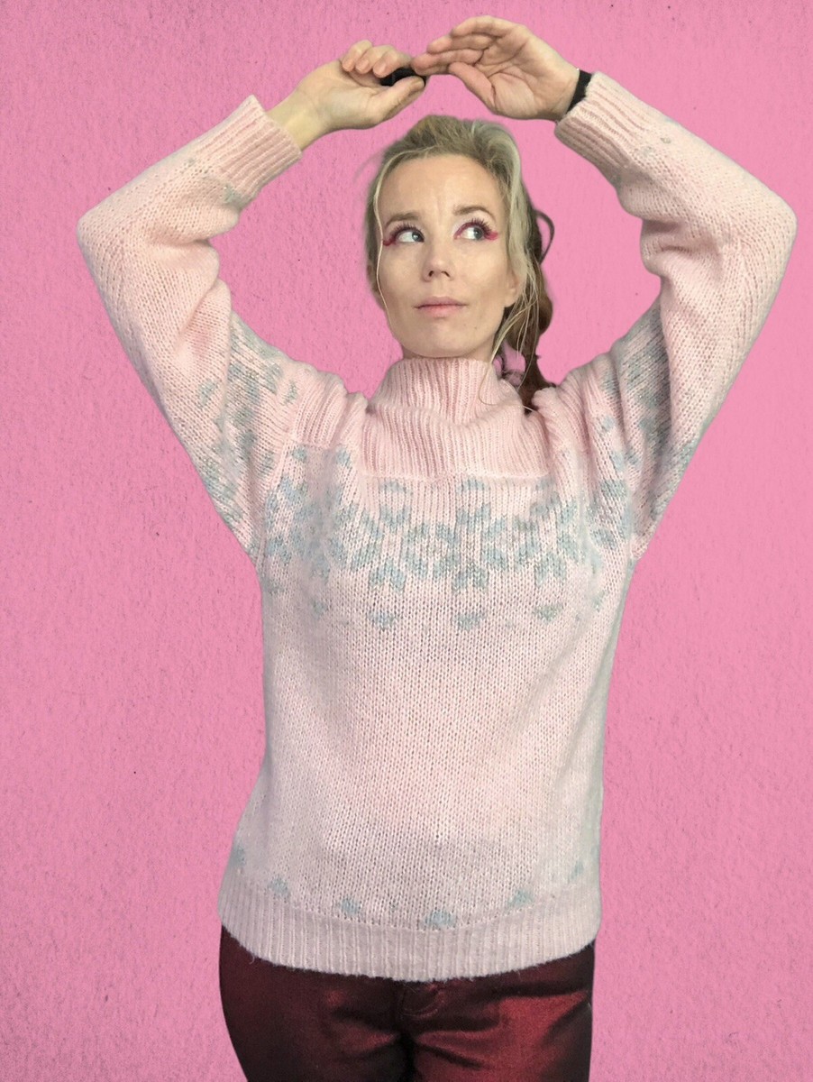 Vintage 80s / 90s Warm Ski Bunny Pink & Silver Wool Blend