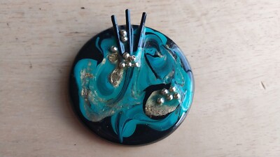 Kippy Signed Piece Pin Black Blue Aqua Gold Colors Handmade  display picture 1