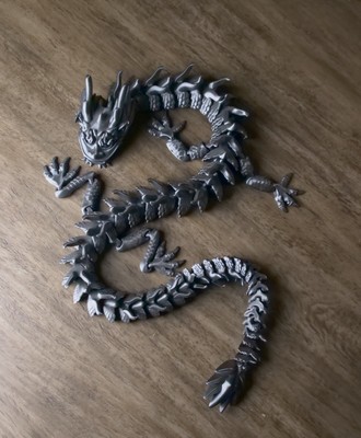 3D Printed Articulated 25'' Electric Gray Dragon Fidget Toy, Home/ Desk Decor
