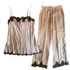 Julianna Rae Serendipity 100% Silk 2 Piece XS Pajamas Cami Set Lace Dusty Pink