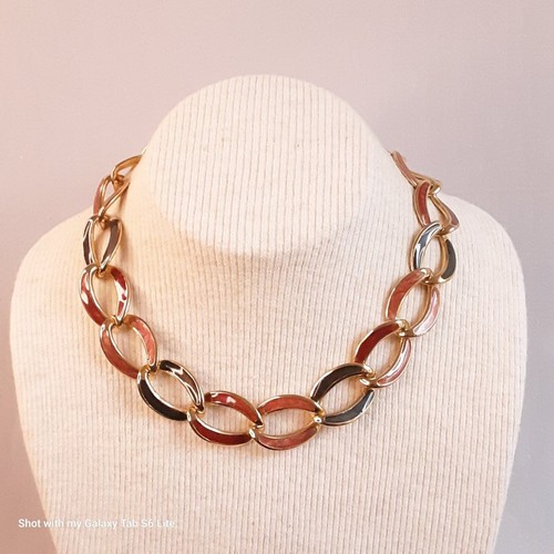 Choker Necklace Red Blue Enamel Hoop Cable Chain Links