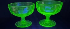 ANCHOR HOCKING GREEN BLOCK OPTI URANIUM CHAMPANGE TALL SHERBETS (SET OF 2)  