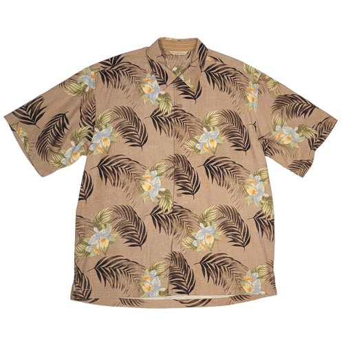 Tommy Bahama Hawaiian Camp Shirt Mens Large Light Brown Blue Floral 100% Silk - Picture 13 of 13