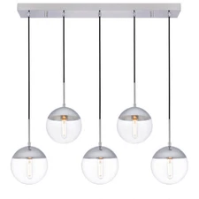 Chandelier 5 light Fixture Large 41" Chrome Glass Globe Shades Foyer Dining Room