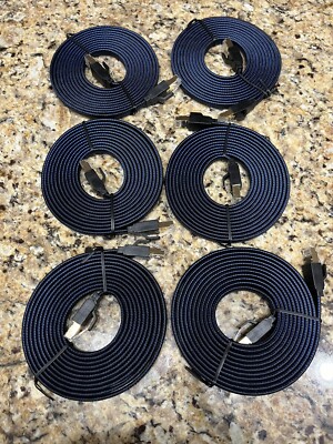 Vandesail CAT 8 - 10' Each SSTP Flat Patch Cord Blue Black One Pack Of 6 Cables