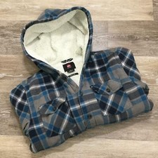 QUIKSILVER Button Down Fleece Lined Blue Plaid Hooded Jacket Boy's Size Medium