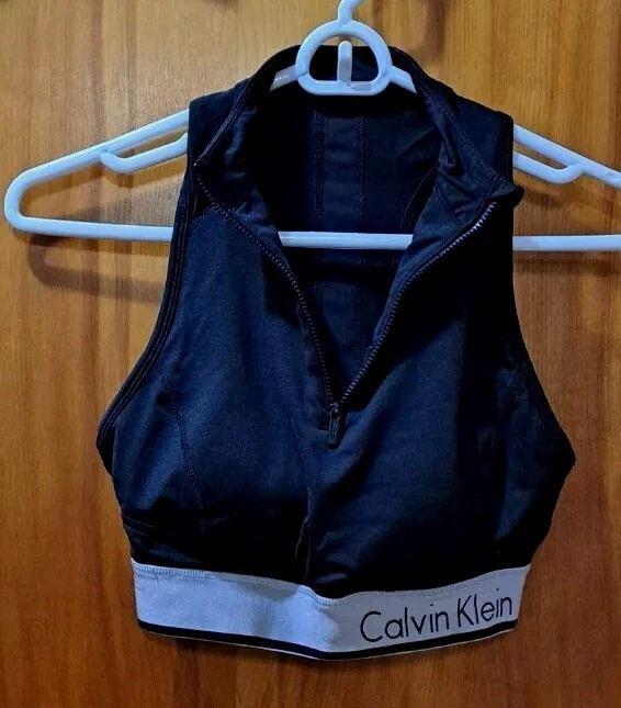 Calvin Klein Bra Front Zip Racerback S Small Sports Black Stretch Performance - Image 3 of 4