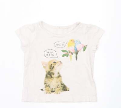 H&M Mädchen T-Shirt weiß Baumwollmischung Größe 24 Monate Pullover