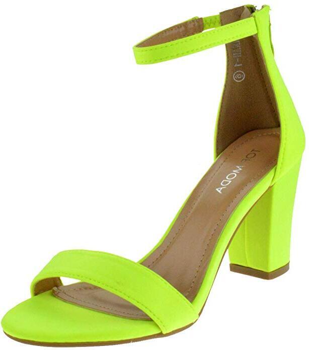 Top Moda Hannah-1 Neon Yellow Ankle Strap High Block Heel Open Toe