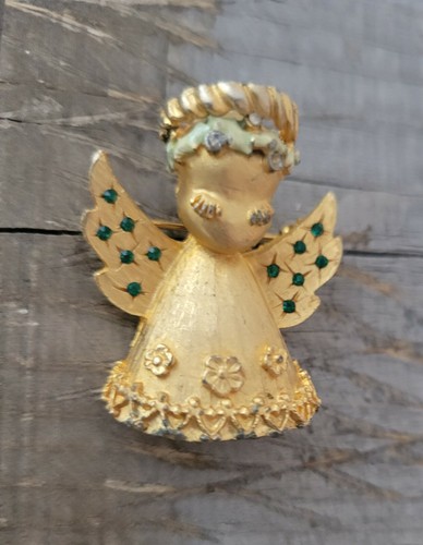 Vintage MYLU Gold tone With Blue Rhinestones ANGEL Pin Brooch Rare - Picture 3 of 12