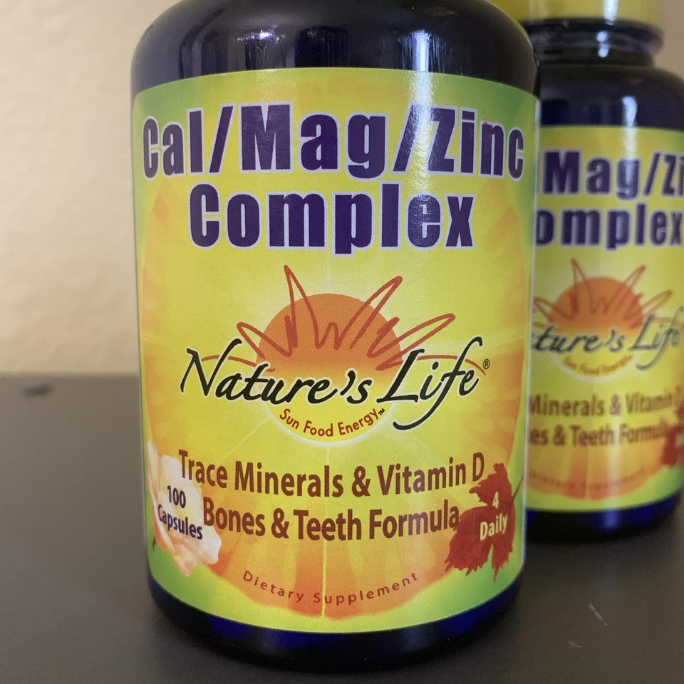 2 Natures Life Calcio Magnesio Zinc Mineral Complejo 100 Cápsulas Traza Minerales Foto 2 de 4