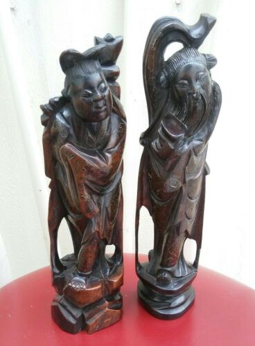 China Antique Carved and inlay filamentary silver wood statue 木器 像 - Picture 1 of 8