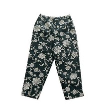 1990s Vintage Marsh Landing Black Cream Floral Patterned Crop Pants Size 6