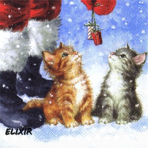 Serviettes En Papier Chat Chaton Et Pere Noel Paper Napkins Cats And Santa Claus Ebay