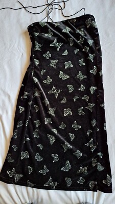 Kleid S sexy eng Samt Silberschmetterling-Muster Schulterfrei Knielang 
