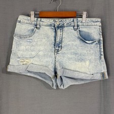 PacSun Mid Rise Super Stretch Shortie Denim Shorts Womens Sz 30 Cuff Light Wash