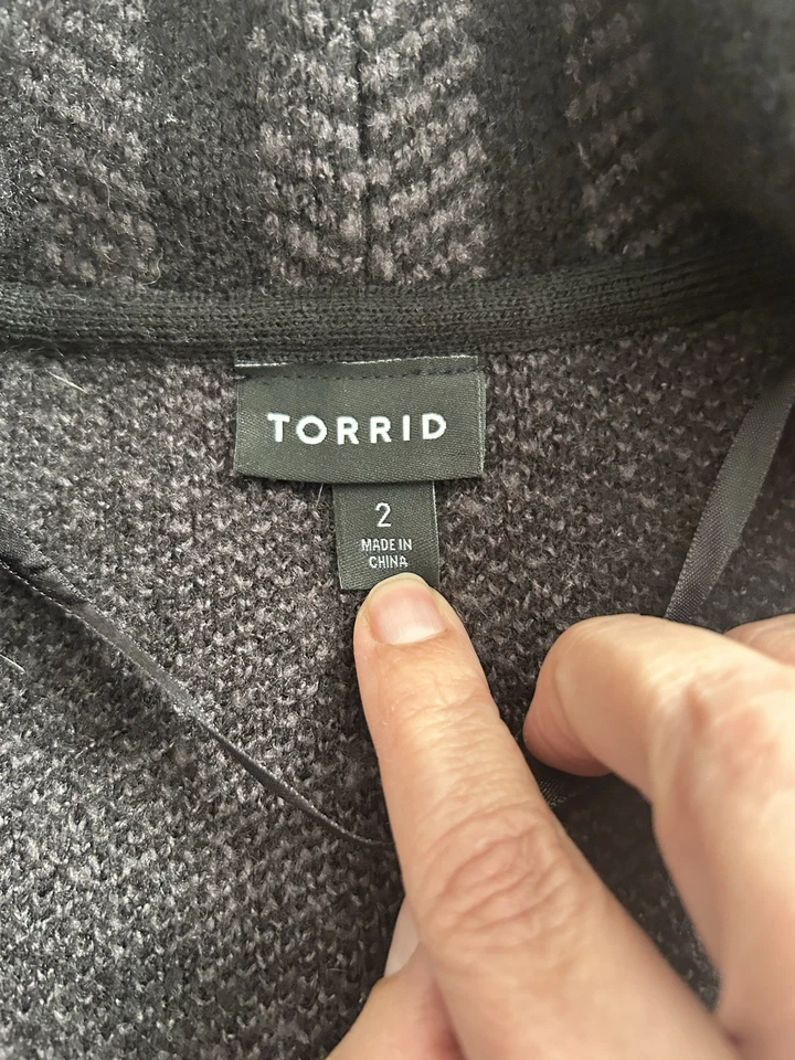Torrid Plaid Oversized Full Button Coatigan Womens Size 2X Black Gray Comfort - Image 3 of 4