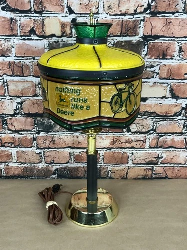 Vintage 70's John Deere Table Lamp Wall Sconce Stained Glass Tiffany Style