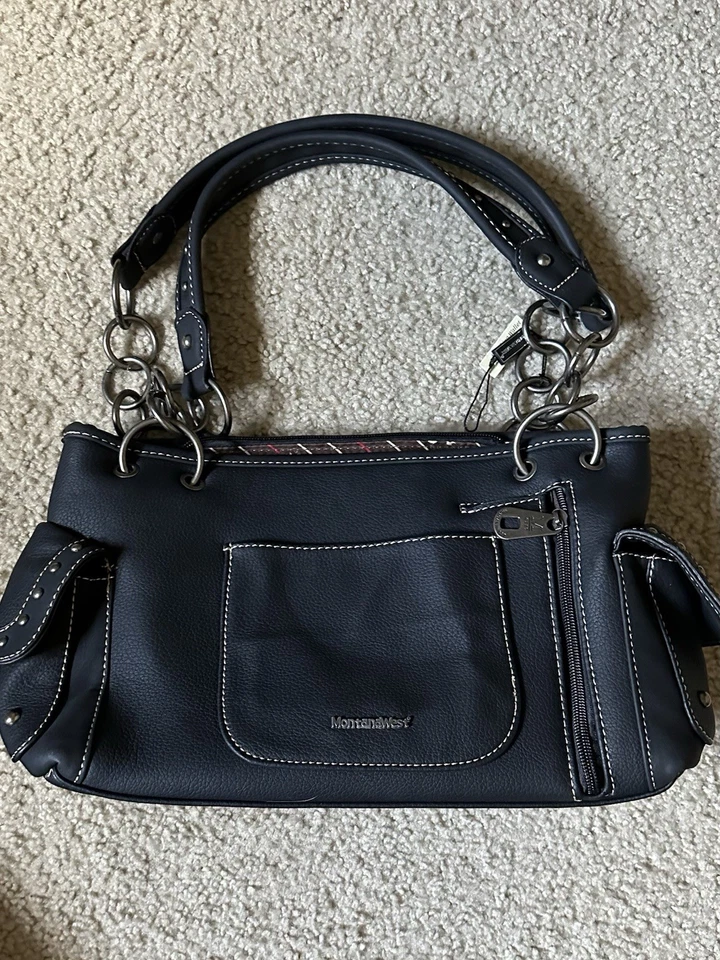 Bolso de hombro Montana West de cuero con tachuelas oculto ~ negro Foto 2 de 3