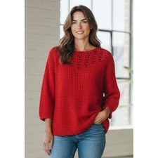 Ruby Rd Red Metallic Beaded Sweater Women's Size Small Sparkly Knit Top Holiday