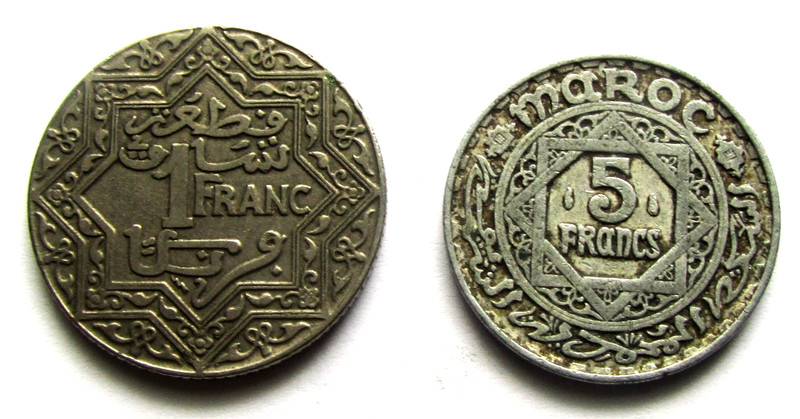 Morocco 1370 1 & 5 Francs Lot Contains 2 Circulated  World Coin y#48