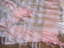 Vintage Bebe Of London Fringed Scarf Pink Green&Blue Cottage Core 30X30