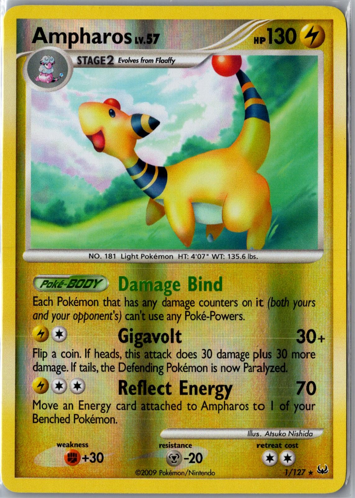 Ampharos 1/127 Rare Platinum Pokemon Reverse Holo Near Mint