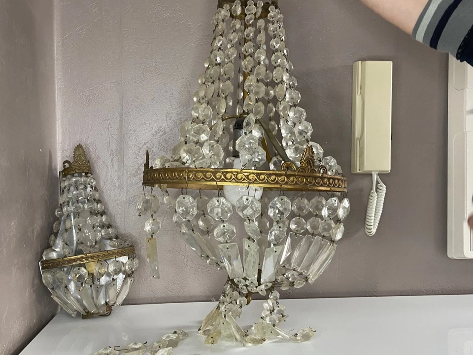 Lustre Montgolfière a Pampilles Suspension avec applique Vintage - Photo 2/4