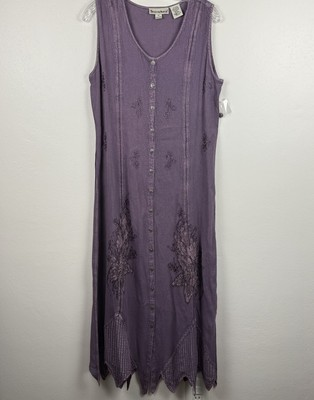 #ad #ad Vintage NWT Maxi Sundress Embroidered Button Up Purple Size Medium Zig Zag Hem $27.00