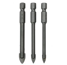 Image of 3pce TILE DRILL BIT SET HEX DRIVE CERAMIC WALL FLOOR GLASS MIRROR 5 6 8MM SPADE