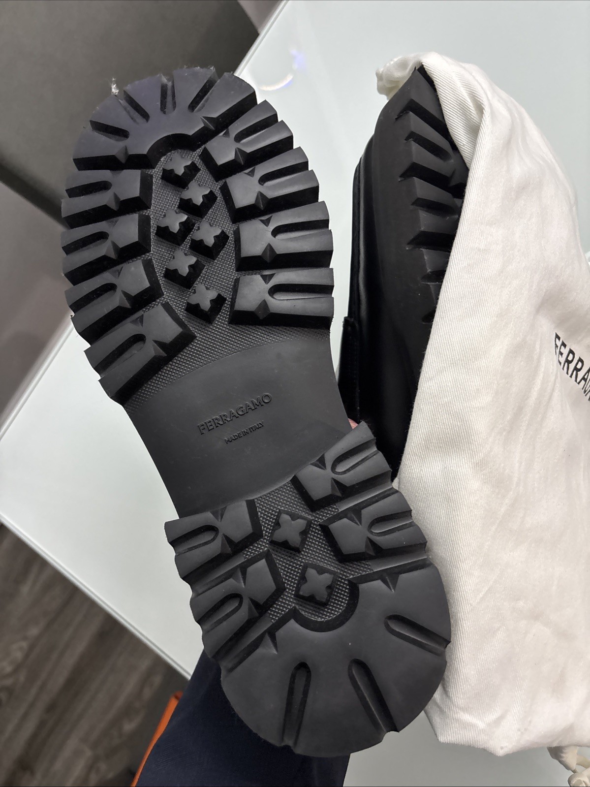 SAOLA Mocassino uomo Salvatore Ferragamo suola a strappo nero 11 EE nuovo