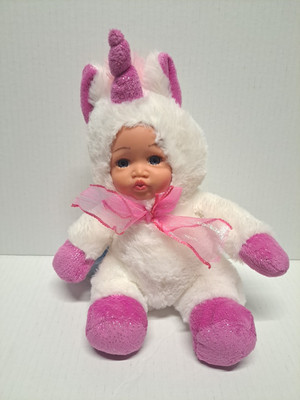 Mega Toys Plush Vinyl Face Unicorn Doll White With Pink Hands Ears Feet
