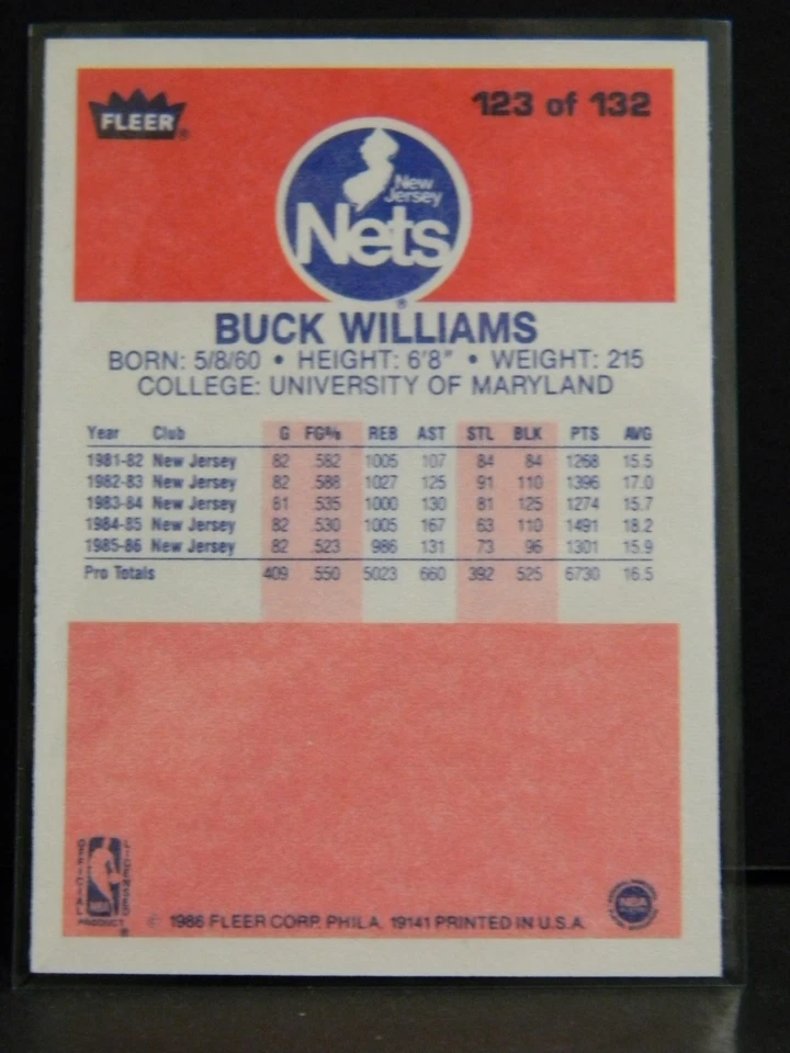 1986-87 Fleer #123 巴克·威廉姆斯近乎完好-MT 或更好的网、开拓者队、尼克斯队 — 第 2/2 张图片