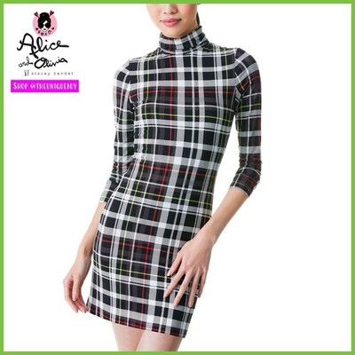 Alice + Olivia Delora Plaid Black White Red Green Multi Fitted Mini Dress 2