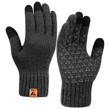 Winter Knit Gloves Warm Full Fingers Men Women with Upgraded Large Dark Gray