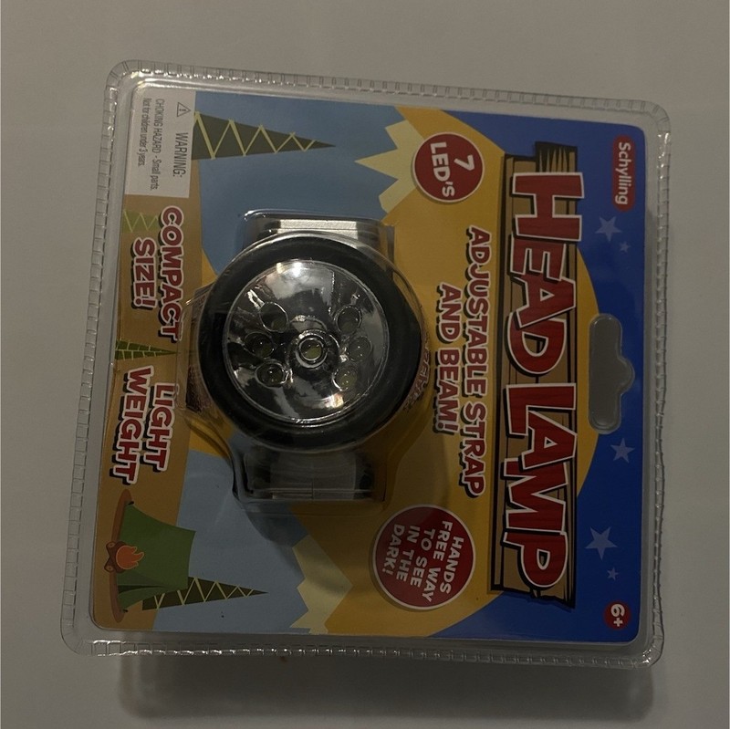Schylling 7-LED Headlamp 60 lm IP44 Black Adjustable Strap AA Battery 15m