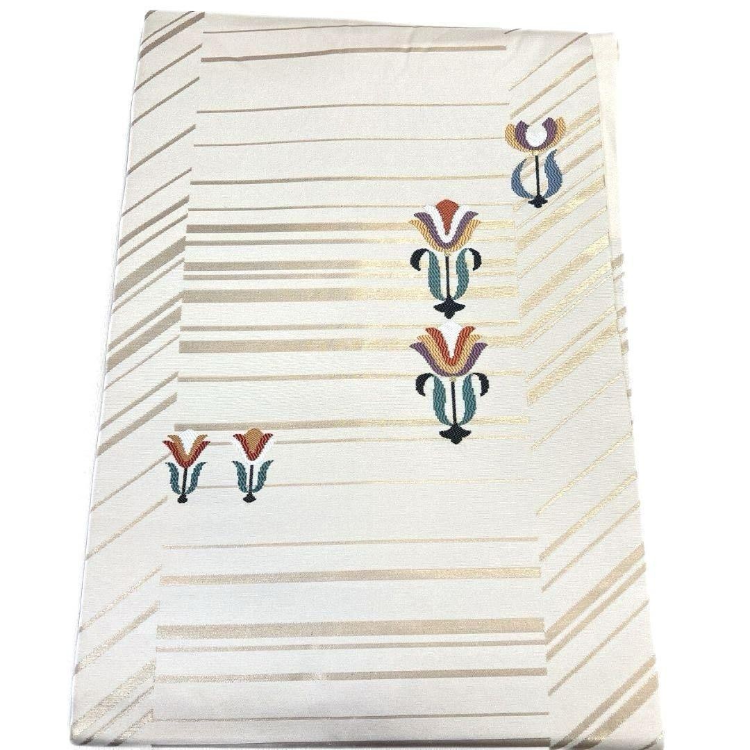 Nagoya Obi Gold Thread Flower Pattern Horizontal … - image 2