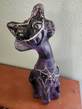 Fenton Purple Glass Halloween Alley Cat spiders webs signed with sticker