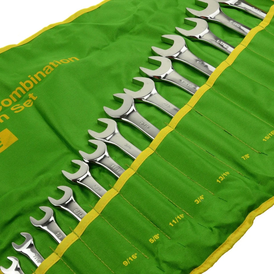 Juego de llaves combinadas estándar SAE de 14 piezas con bolsa enrollable de 3/8" a 1 1/4" Foto 2 de 4