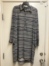GAP Striped Collared Shirt Dress Navy White Button Knee Length Long Sleeve M