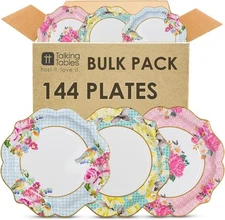 Talking Tables 144 x Pretty Floral Disposable Paper Plates Bulk Pack 9, Pink 