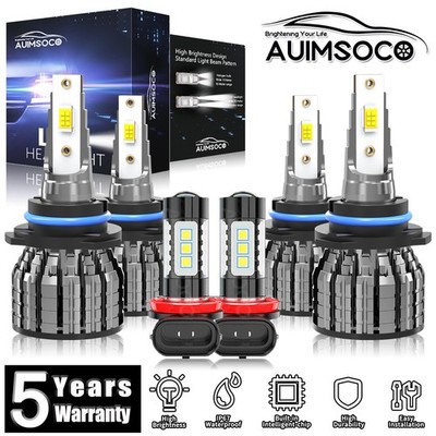 For Mitsubishi Lancer 2008-2015 6x LED Headlight Kit Bulbs Hi-Lo Beam Fog Light