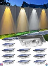 Solar Fence Lights 3 Color Modes 3000K/4000K/6000K IP65 Waterproof 12 Pack