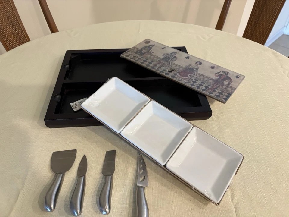 NEW Charcuterie Snack Serving Board Tray Playing Card Suites Glass Wood Ceramic - Image 3 of 4