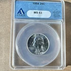 1954 Washington Quarter 25C Silver ANACS MS63 Slab Cert #4087849
