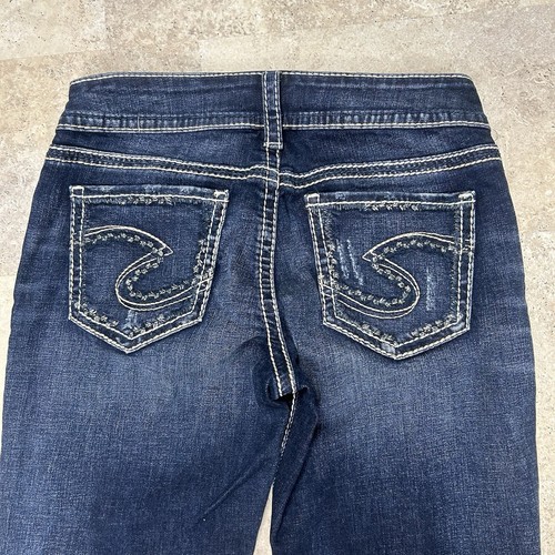 Pantalones de mezclilla plateados para mujer 29x31 Suki excedente bota baja elástica vaquera americana - Imagen 8 de 10