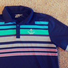 Nike Golf Polo Shirt Mens Large Black Dri-Fit Striped Tour Performance Logo