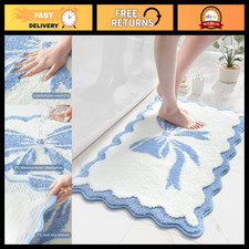 Cute Scalloped Non-Slip Bath Mat, Soft Microfiber Bathroom Rug, 20x32 inch, Mach