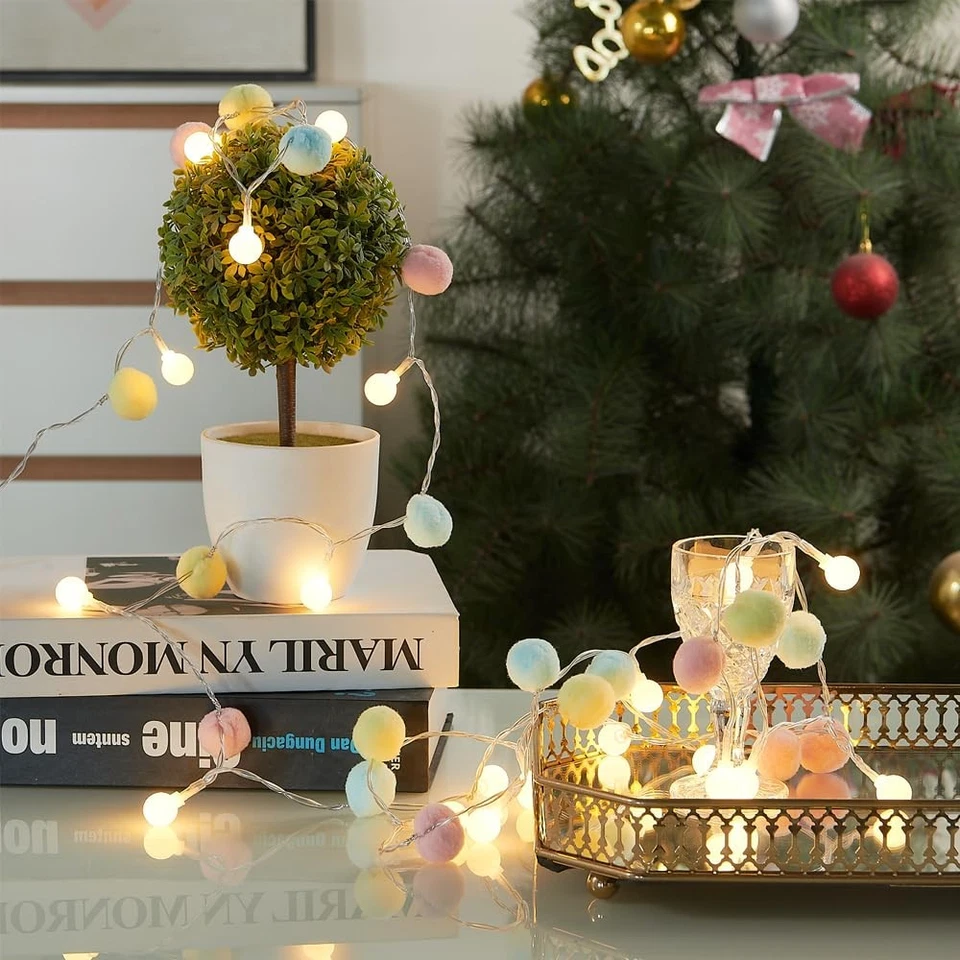 Fairy Cotton Ball String Lights 10ft 20 LED USB & Battery Powered, Warm White - Image 2 of 4