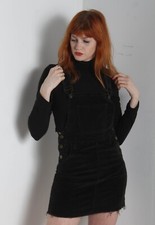 Boohoo Womens Corduroy Cord Pinafore Dress - Black - Size 8 (G84)